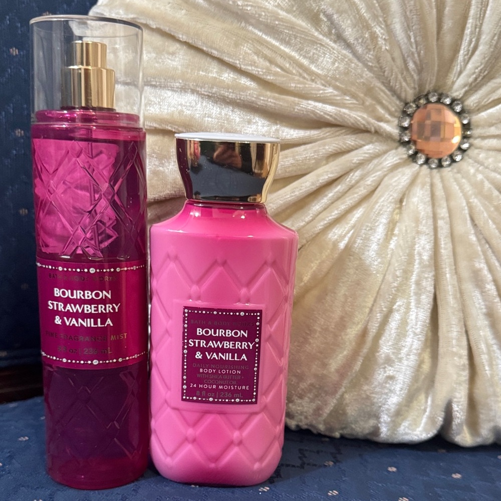Bourbon Strawberry & Vanilla Body Lotion and Fragrance Mist Set - Pink